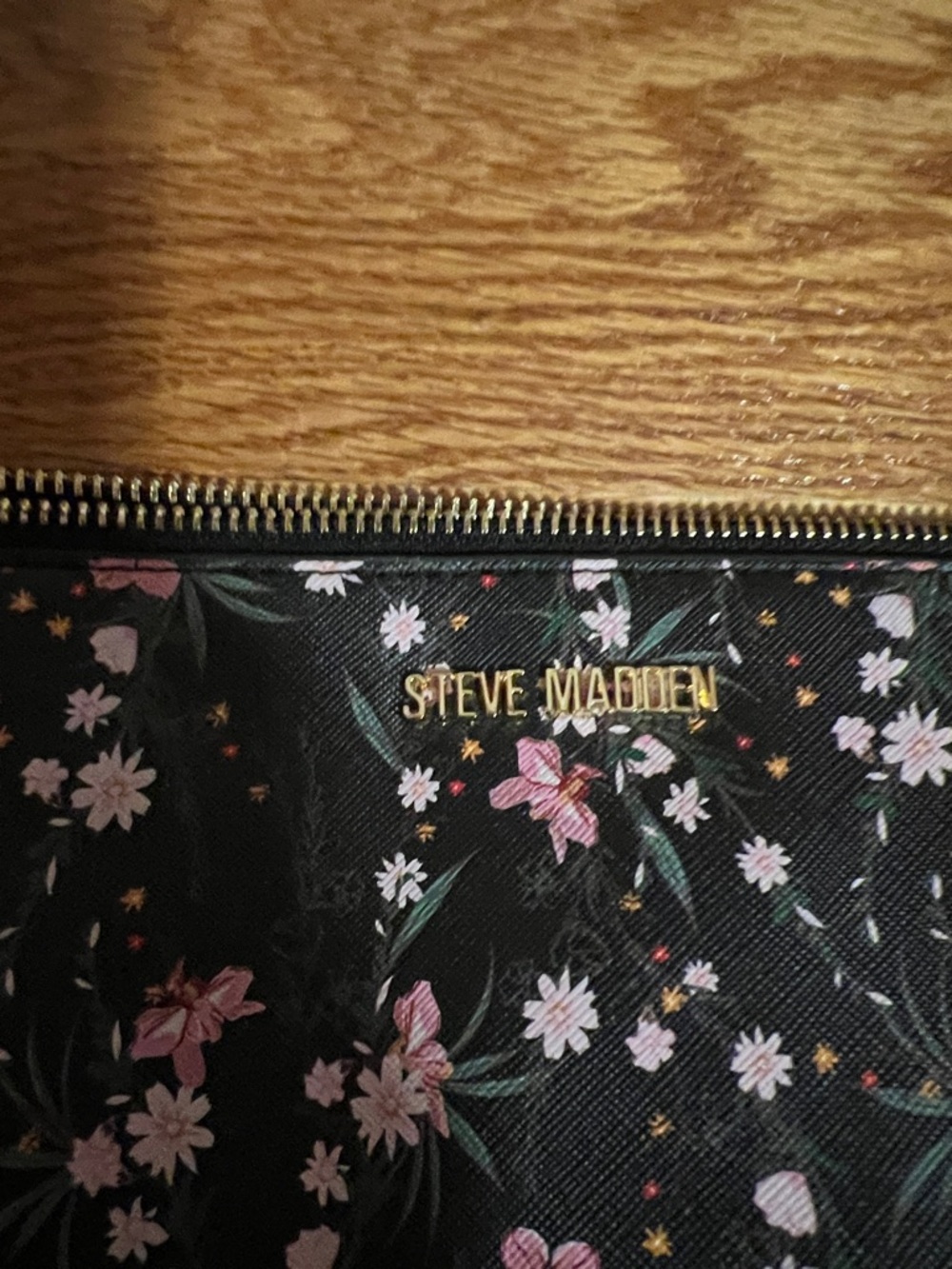 Steve Madden Black Floral Crossbody with Pink Accents - Picture 2 of 8